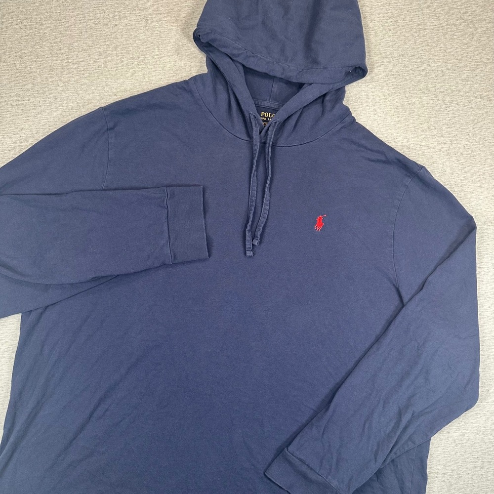 Polo Ralph Lauren Hooded Shirt Mens XXL Navy Blue Long Sleeve Red Pony Logo EUC